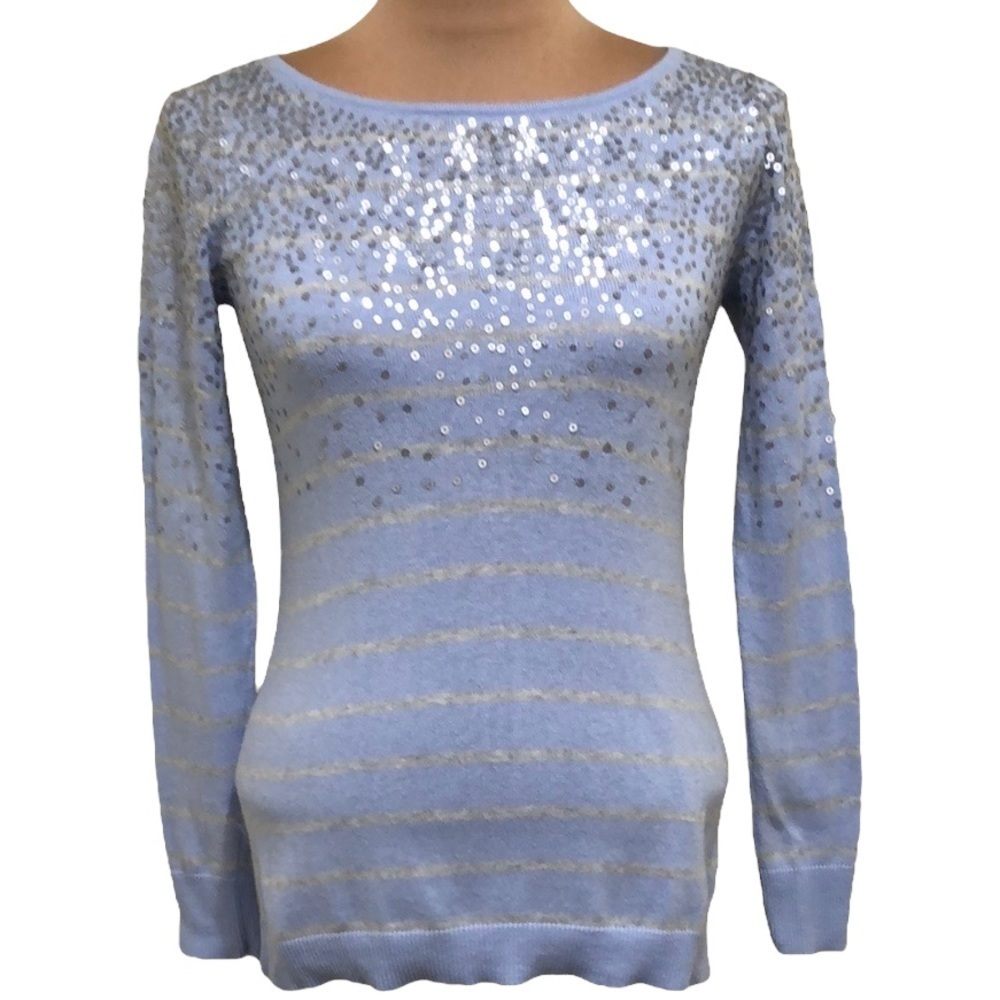 Elle Sweater Size XS Pastel Blue Gray Striped Sequin Pullover